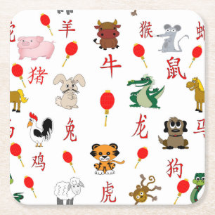 Posavasos Cuadrado De Papel Zodiaco chino