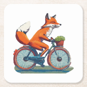 Posavasos Cuadrado De Papel Zorros Bicicleta