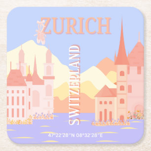 Posavasos Cuadrado De Papel Zurich Travel Art, Suiza Travel Art