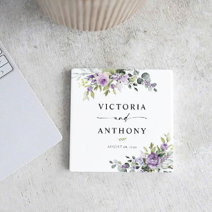 Posavasos cuadrado floral morado elegante para bod
