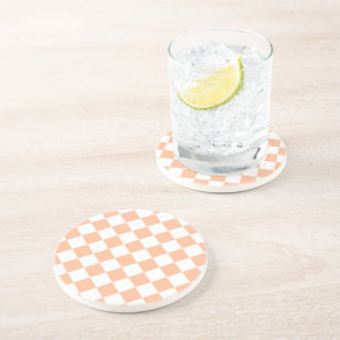 Posavasos Cuadrados a cuadros melocotón naranja blanco geomé