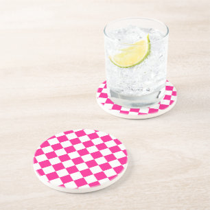 Posavasos Cuadrados a cuadros rosa caliente blanco geométric