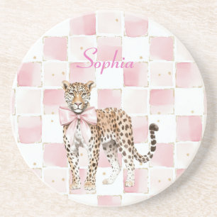Posavasos Cuadrados de arco rosado Leopard