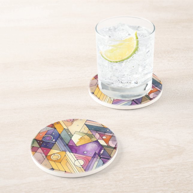 Posavasos Cuadros de agua de vidrio templado geométrico rico (Lado)