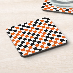 Posavasos Cuadros de colores naranja, negro y blanco