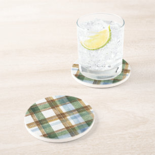 Posavasos Cuadros de rayas verdes marrones azules