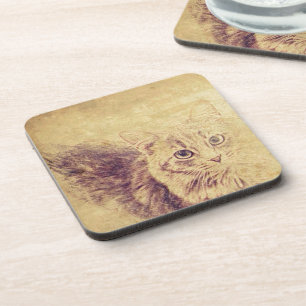 Posavasos Cuadros gatos de amor boceto de lápiz grisáceo gat