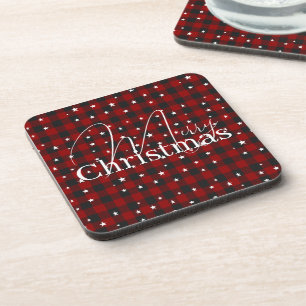 Posavasos Cuadros rojos y negros con estrellas