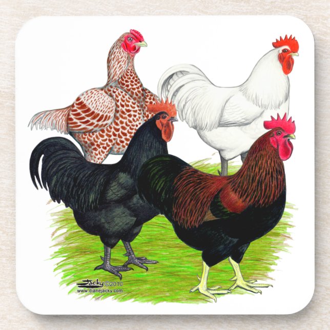 Posavasos Cuarteto de gallos de raza pesada (Frente)
