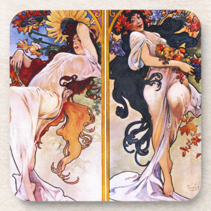 Posavasos Cuatro Estaciones por Alfons Mucha Art Deco Nouvea