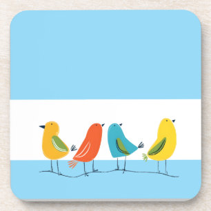 Posavasos Cuatro pájaros posados en una ramita