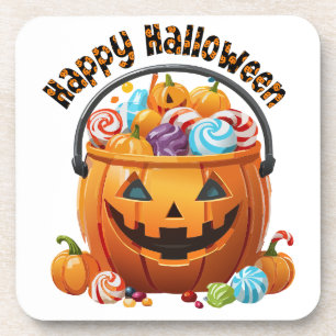 Posavasos Cubeta de truco o trato y dulces de Halloween