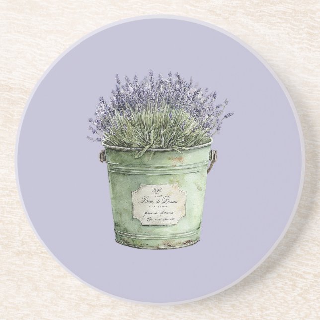 Posavasos Cubeta Verde Flores de Lavanda (Frente)