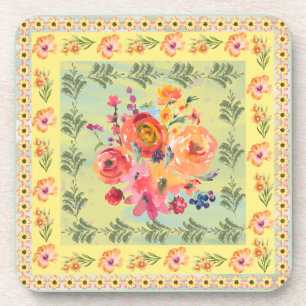 Posavasos Cubierta acuática artificial floral Pintura amaril