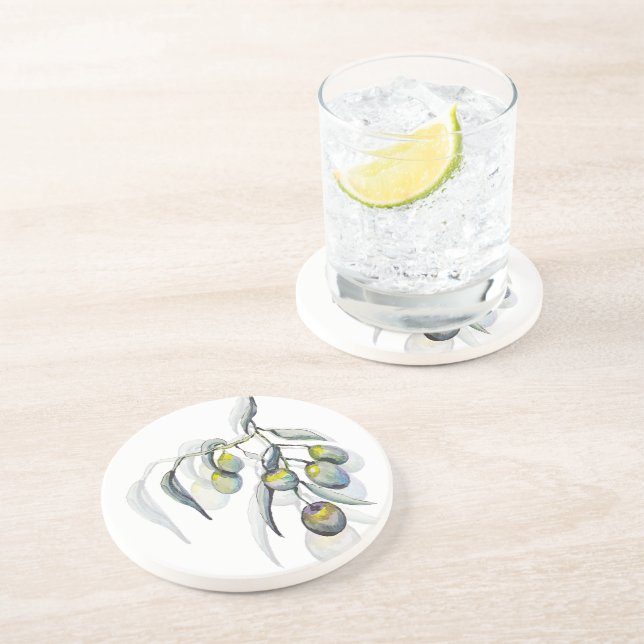 Posavasos Cubierta acuática de rama de olivo mágico pintada  (Lado)