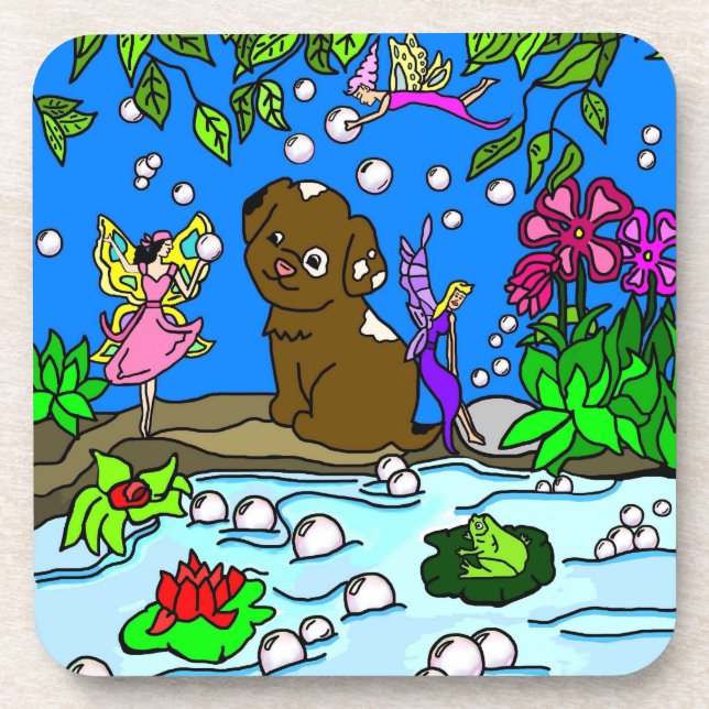 Posavasos Cubierta Adorable De Cachorros Y Fantasas (Frente)