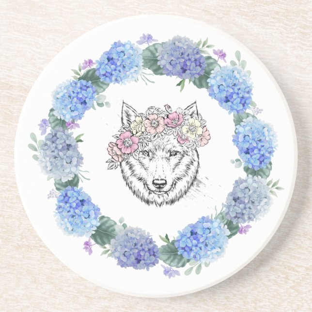 Posavasos Cubierta Floral Azul Hydrangea Wolf Sandstone (Frente)