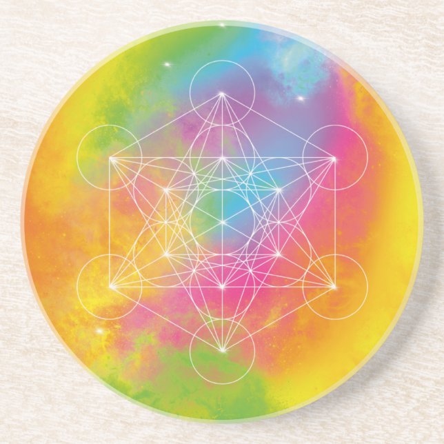 Posavasos Cubo de Metatrón Geometría Sagrada Arcoíris (Frente)