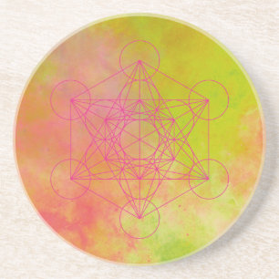Posavasos Cubo de Metatron Rosa Neon Geometría Sagrada