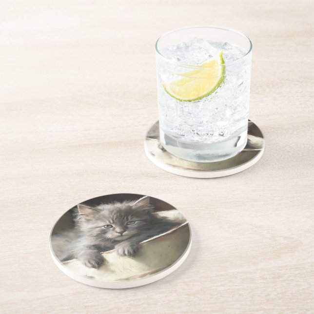 Posavasos Cubo Lleno De Alegre Gris Gray Kitten (Lado)