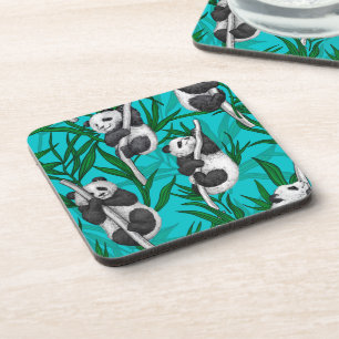 Posavasos Cubos panda sobre turquesa