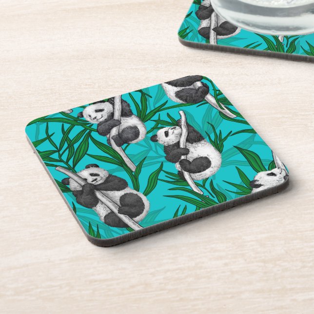 Posavasos Cubos panda sobre turquesa (Lado Izquierdo)