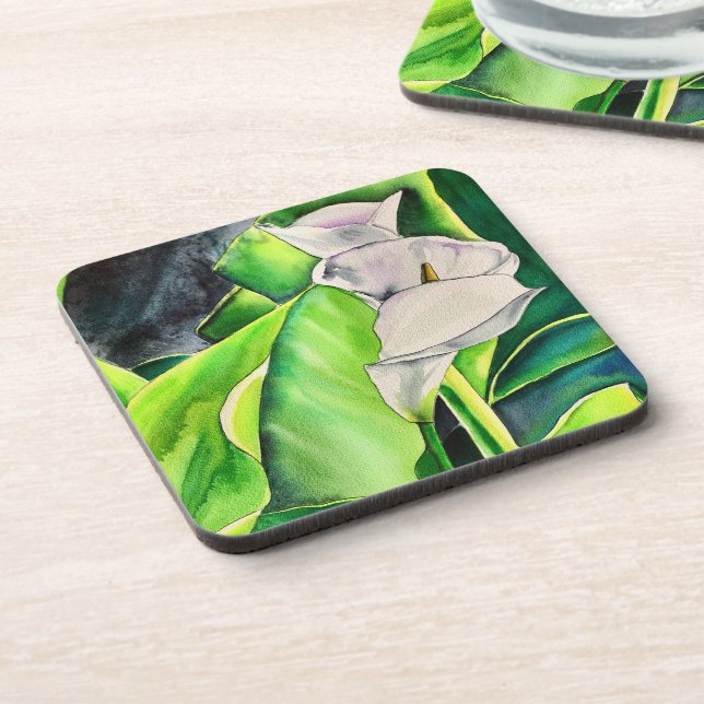 Posavasos Cuenca de Arum blanca floral tropical (Lado Izquierdo)