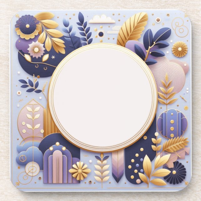 Posavasos Cuenca de las Iniciales Florales Púrpura y Oro (Frente)