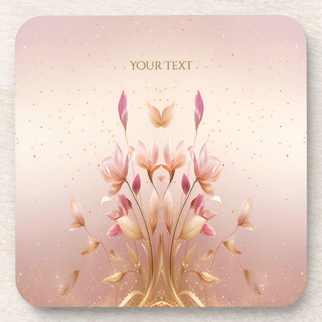 Posavasos Cuenca plástica floral de hojas doradas rosadas (Frente)