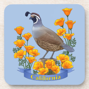 Posavasos Cueva de aves del estado de California y amapola d
