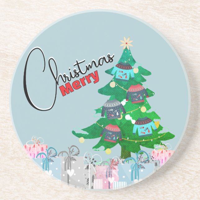 Posavasos Cuidada acuarela Árbol de Navidad Feliz Navidad (Frente)