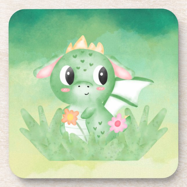Posavasos Cuidada Bebé Dragón acuarela Durísima Monstruo Plá (Frente)