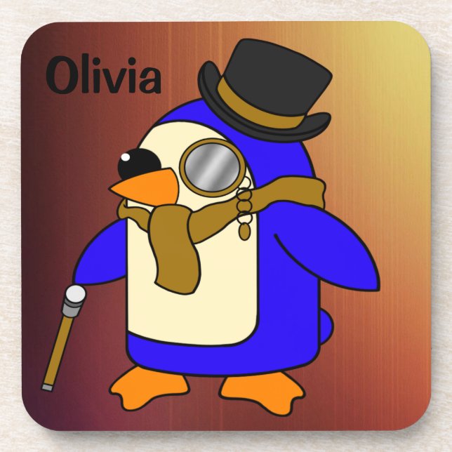 Posavasos Cuidado personalizado pingüino de cuero marrón cla (Frente)