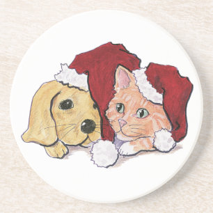 Posavasos Cuidados Navidades Labrador Puppy y Naranja Tabby