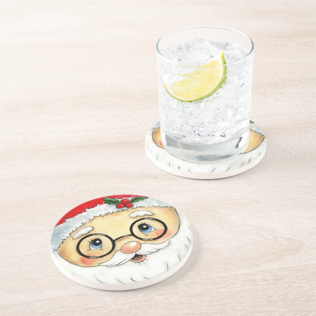 Posavasos Cuidados Navidades vacaciones acuarela Santa Face (Lado)