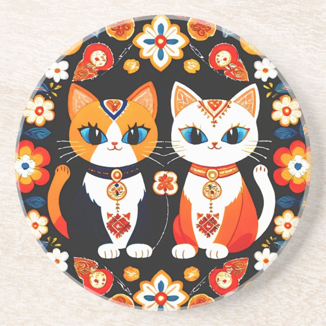 Posavasos Cuidar dos gatos (Frente)