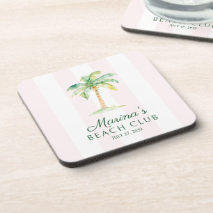 Posavasos Cumpleaños Blush Pink Cabana Stripes Palm Beach Cl