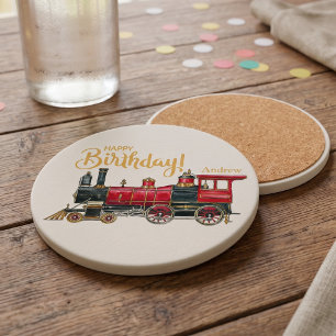 Posavasos Cumpleaños de tren vintage estético