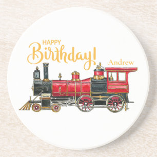 Posavasos Cumpleaños de tren vintage estético