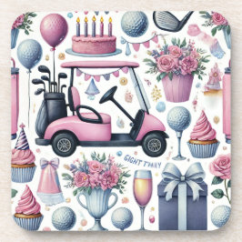 Posavasos Cumpleaños del Golf Tema rosa para Lady Golfer