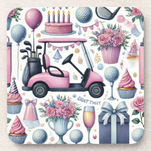 Posavasos Cumpleaños del Golf Tema rosa para Lady Golfer