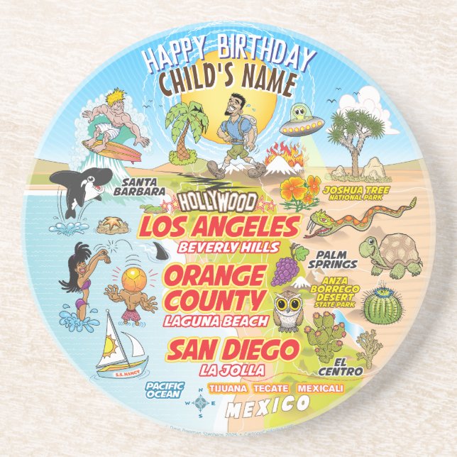 Posavasos Cumpleaños del personalizable Sunny California (Frente)