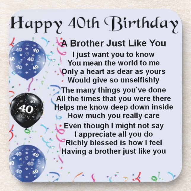 Posavasos Cumpleaños del poema de Brother 40.o (Frente)