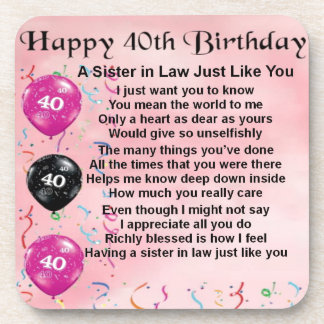 Posavasos Cumpleaños del poema de la cuñada 40.o