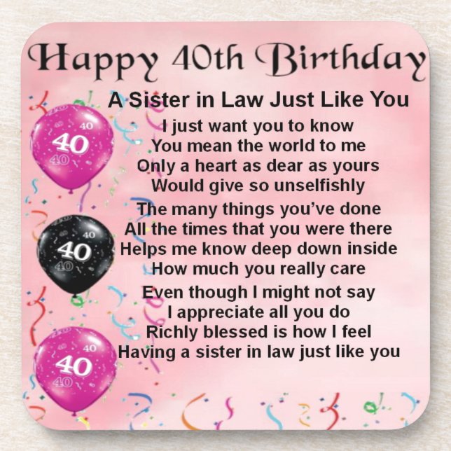 Posavasos Cumpleaños del poema de la cuñada 40.o (Frente)