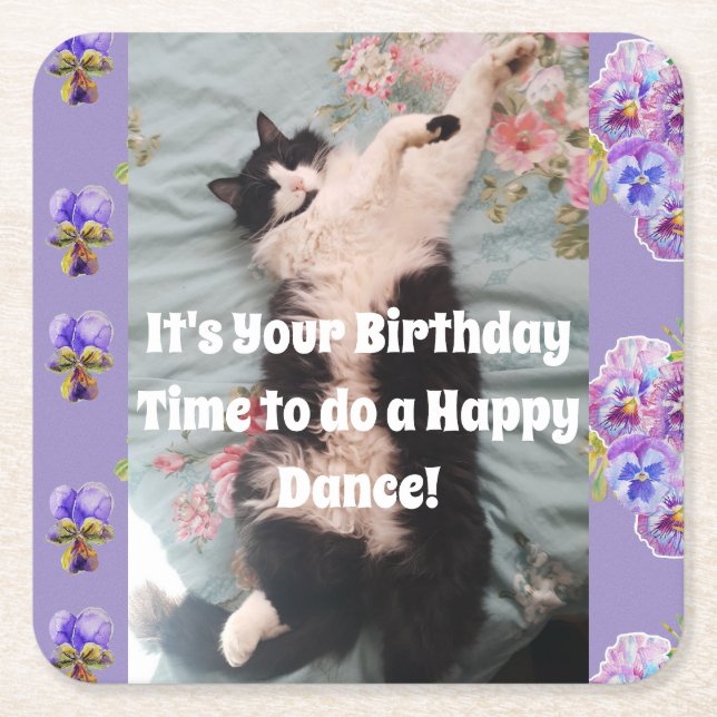 Posavasos Cumpleaños Feliz Gatos Divertidos Gato E (Anverso)