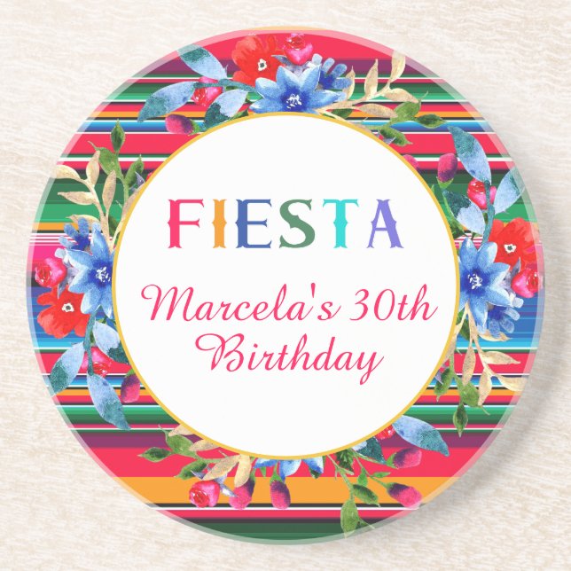 Posavasos Cumpleaños Fiesta Mexicana Colorida de Serape (Frente)