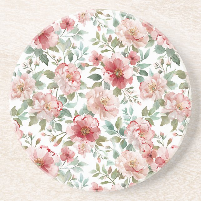 Posavasos Cumpleaños Floral Rosa Rojo (Frente)