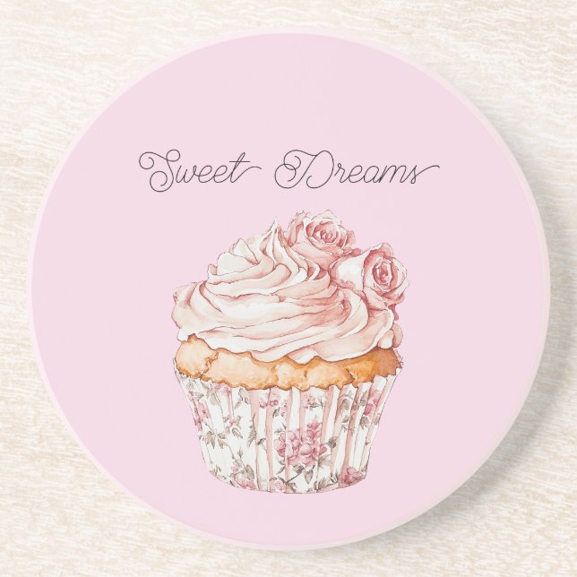 Posavasos Cupcake Floral Rosas Rosadas Dulces Sueños (Frente)