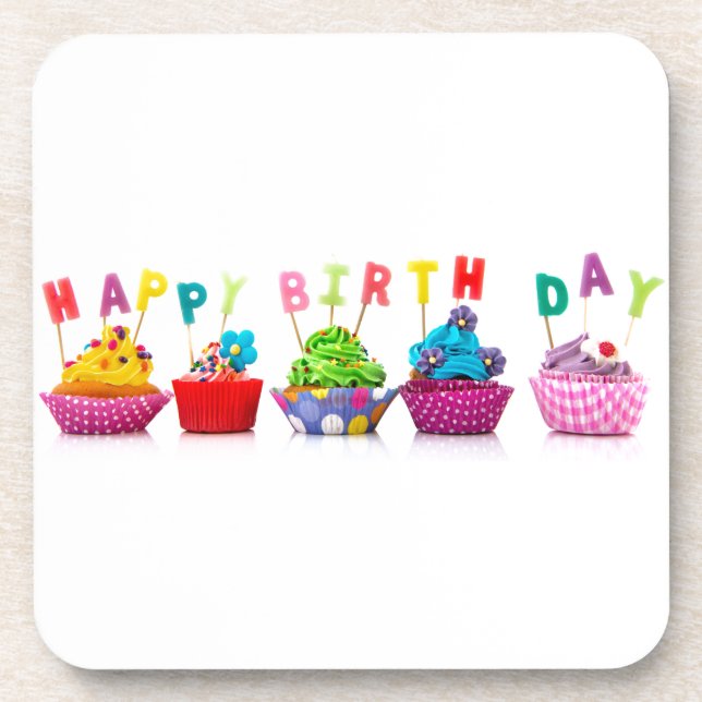 Posavasos Cupcakes de Cumpleaños Feliz (Frente)